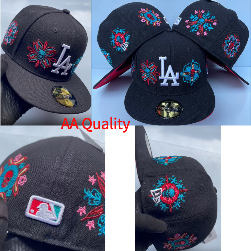 Mũ Bóng Chày 59FIFTY LA Dodgers, Hoạ Tiết Hoa và Đầu Não Hand Embroidered, Phù Hợp Cho Nam Giới Hip 