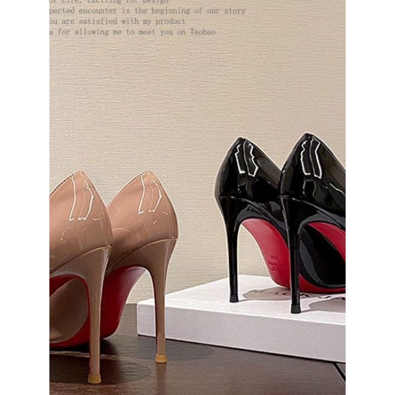 cao gót 3 phân cao gót 5 phân Giày cao gót giày một lớp mũi nhọn gợi cảm 10 cm đế đỏ đen mẫu mới mùa