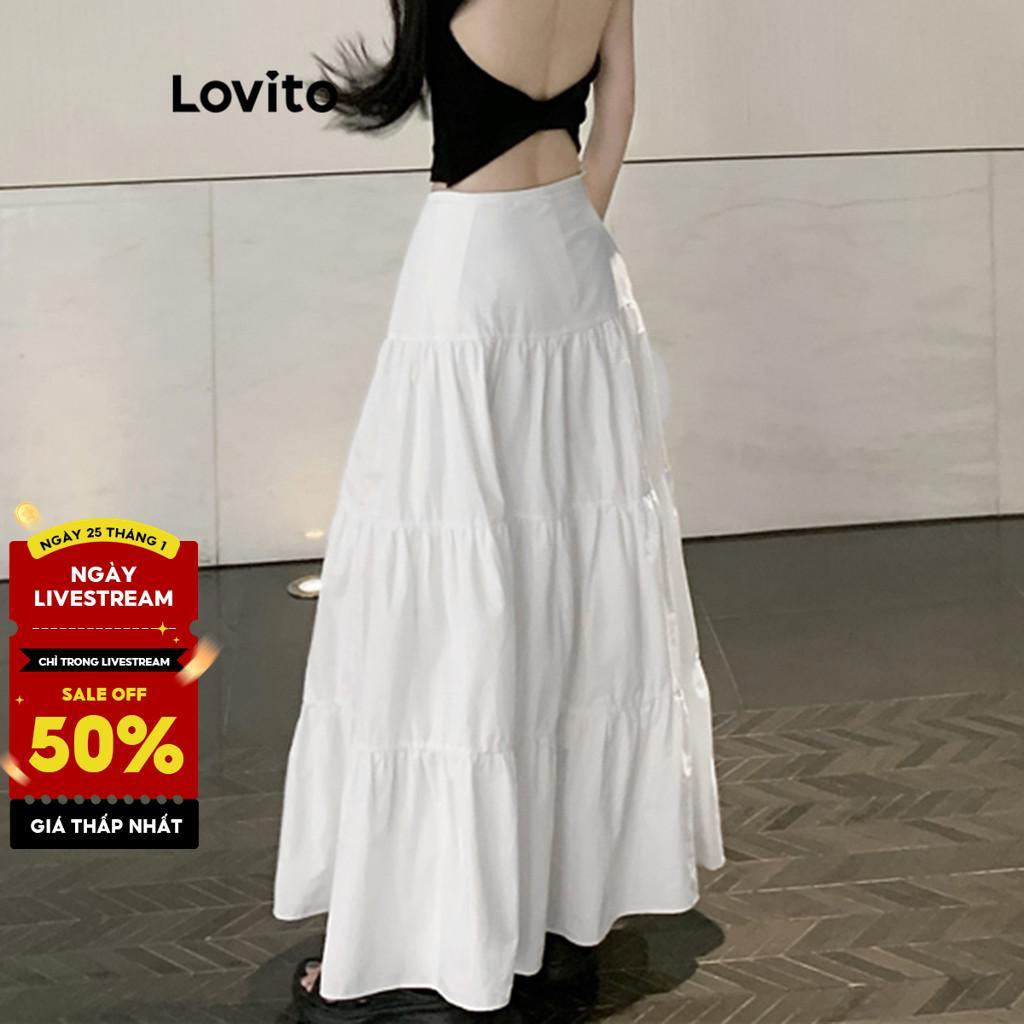 (Trendy) Chân váy Lovito cơ bản màu trơn phong cách thường ngày cho nữ L85AD112