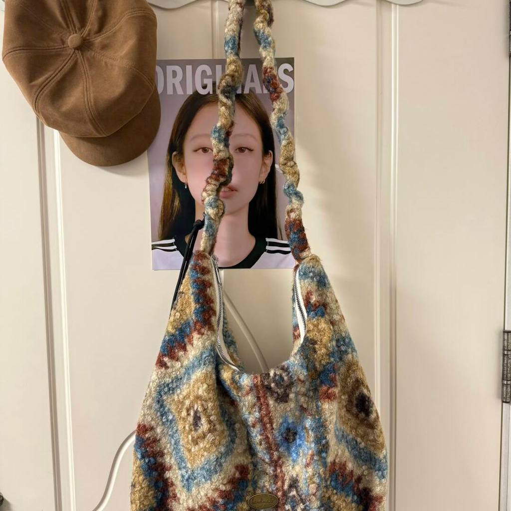 Chạy Bohemian Rhapsody Tweed Túi Đeo Vai Nữ Dung Tích Lớn Túi Thường Ngày