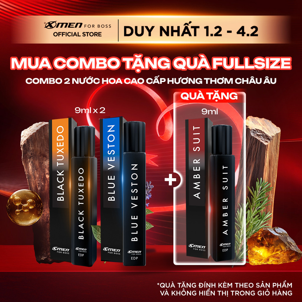 [MỚI] COMBO 2 Nước hoa nam Xmen for Boss EDP Blue Veston & Black Tuxedo 9ml/chai TẶNG EDP Amber Suit