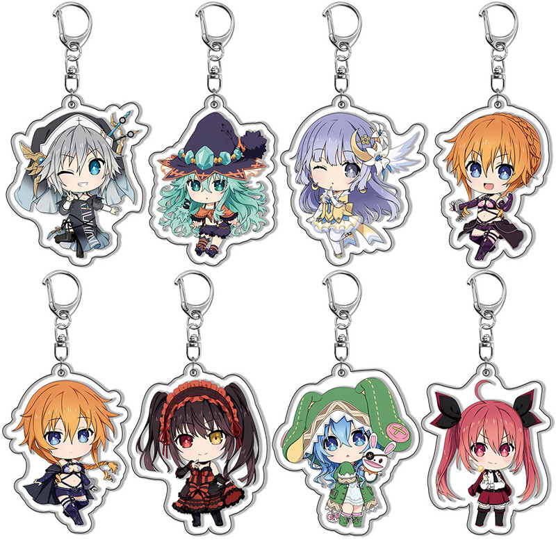 Anime DATE A LIVE Keychain Cartoon Figures Tokisaki Kurumi Yatogami Toka Himekawa Yoshino Car Keyrin