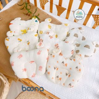 Gối xô muslin hình trái tim tai gấu cao cấp Boona chính hãng, chống méo đầu bẹp đầu cho bé sơ sinh