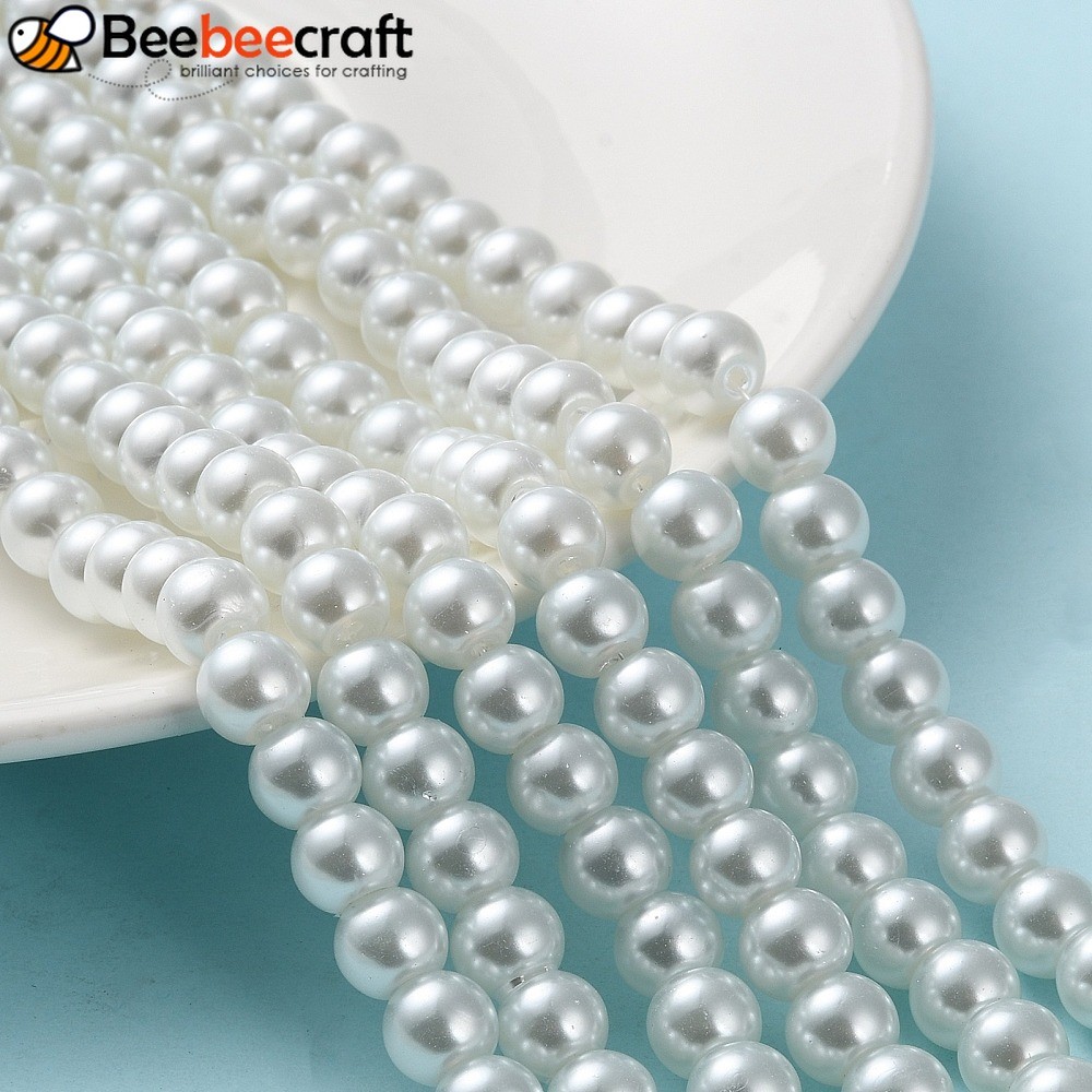 Hạt ngọc trai thủy tinh tròn trắng 8mm - 100 cái/sợi - 30,71 inches (78cm)