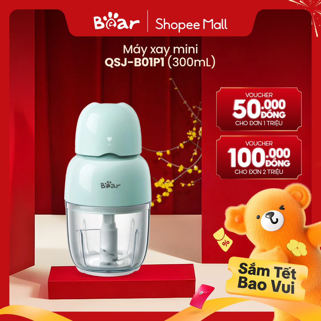 Máy Xay Thực Phẩm 300ml Bear QSJ-B01P1 - Hàng Chính Hãng