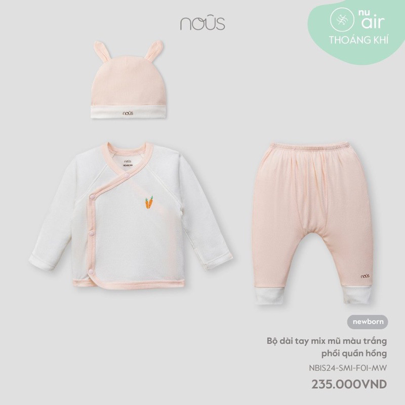 [ Nous ] Set bộ Nous sơ sinh kèm mũ cho bé - set sơ sinh kèm phụ kiện
