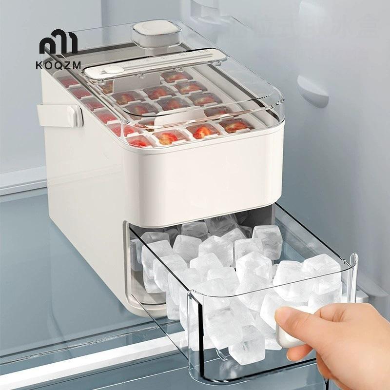 [KOQZM] Máy làm đá 28 / 56-Cube có nắp bấm dễ dàng - Hai lớp, ấn thiết kế di động, Hộp đựng đá gia dụng [mới]