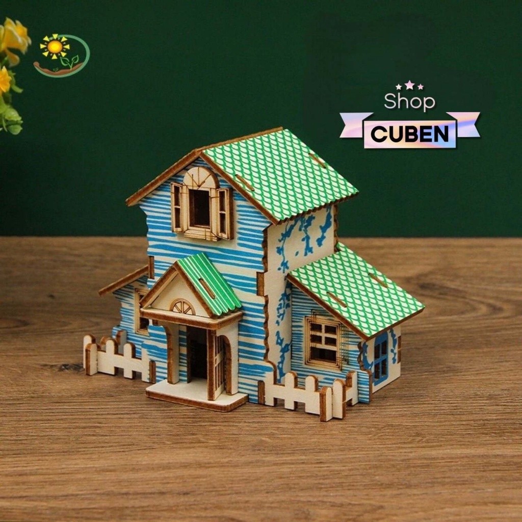 Mô hình Mini Cottage House cắt laser- đồ chơi lắp ráp 3D gỗ