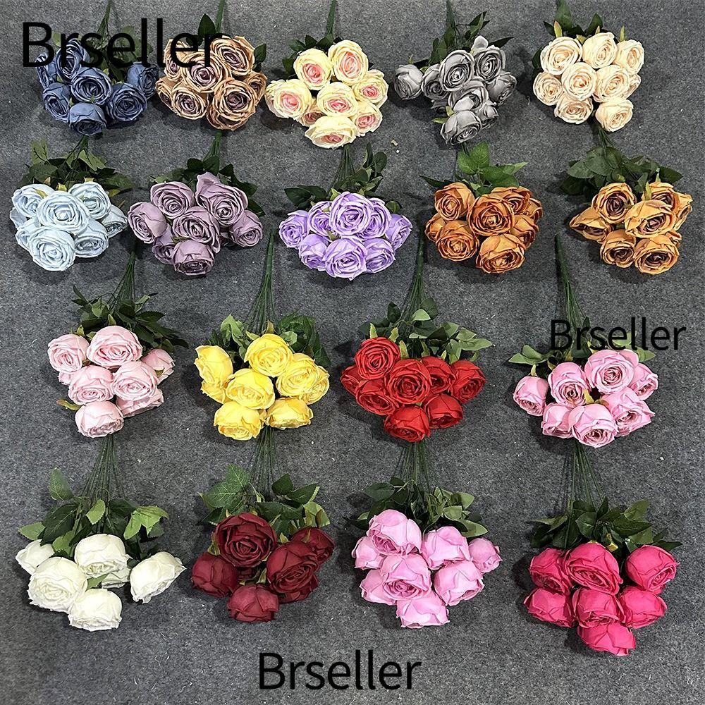 BRSELLER Hoa nhân tạo, 9 đầu Hoa hồng mô phỏng nhiều màu, Cánh hoa lụa sáng tạo Cảnh quan Lá xanh gi