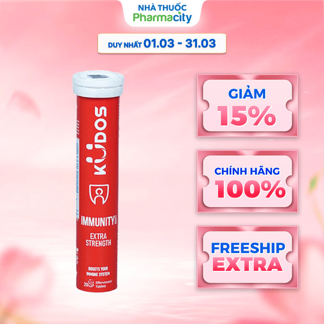 Viên sủi KUDOS Immunity - Extra Strength hỗ trợ tăng cường sức khỏe (Túyp 20 viên)