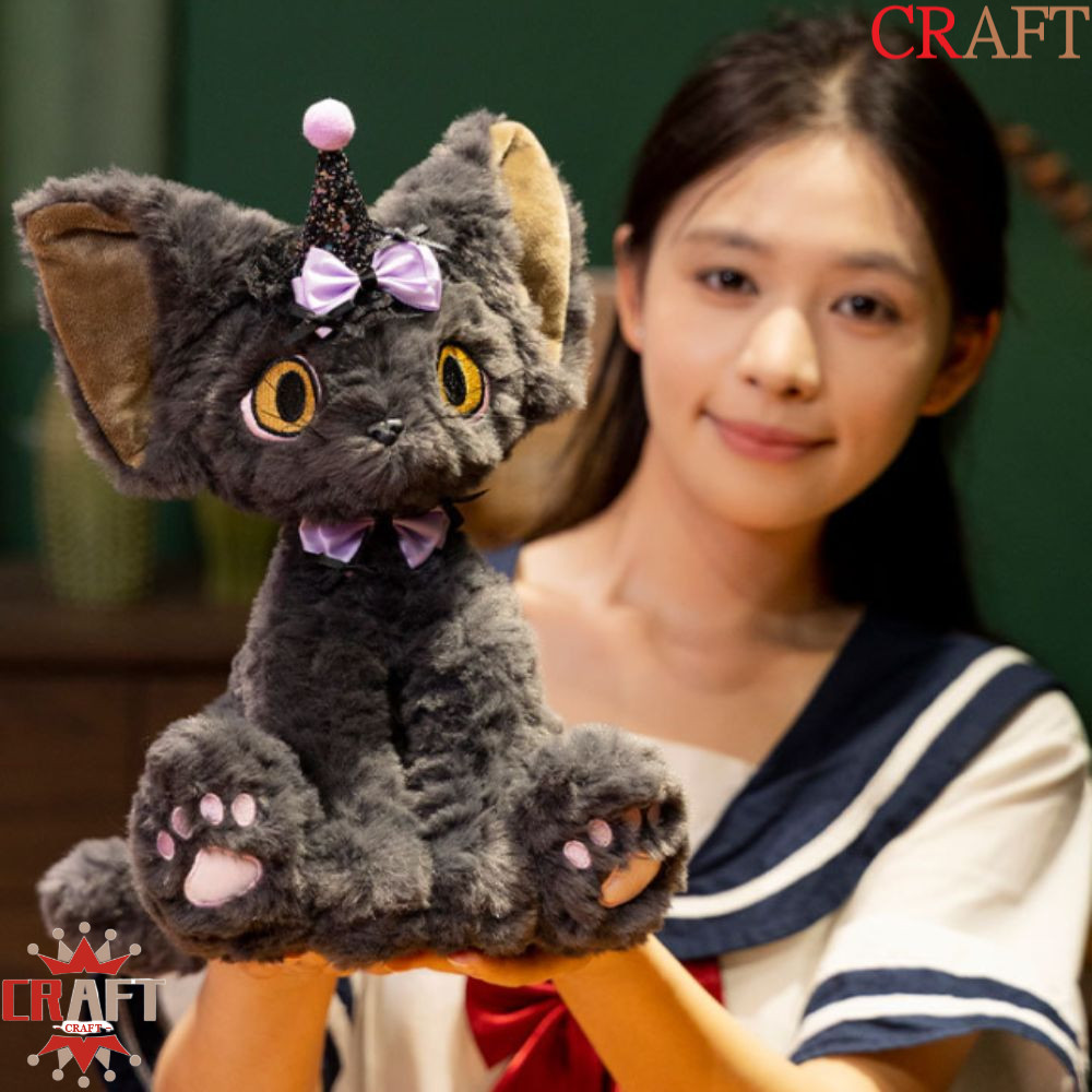 CRAFT Devon Rex Cat Đồ chơi sang trọng, Giỏ bí ngô phong cách Halloween Búp bê sang trọng cho mèo đe