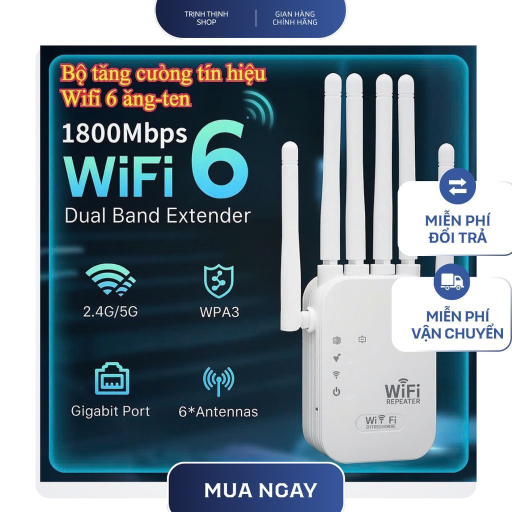 Bộ Kích Sóng Wifi 6 Râu 1800Mbps -  Khuếch Đại Wifi Xuyên Tường Tốc Độ Cao Ổn Định