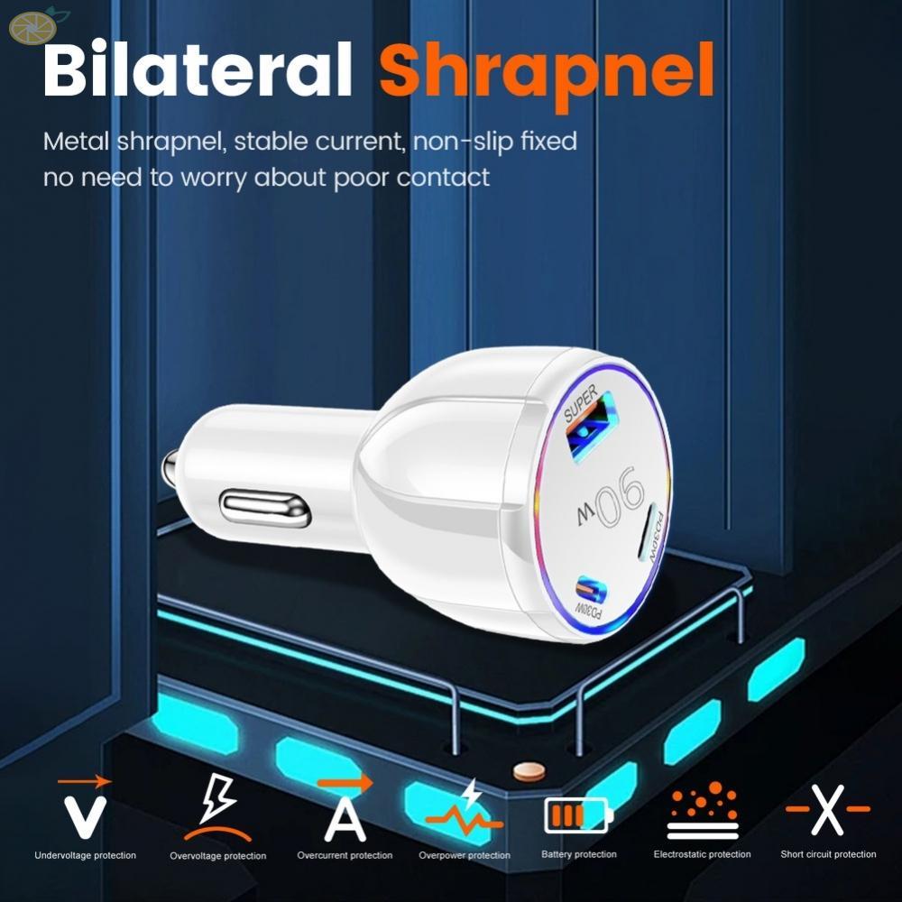 Bộ sạc ô tô 90W Sạc nhanh USB 90W và 2 cổng PD Bảo vệ quá áp