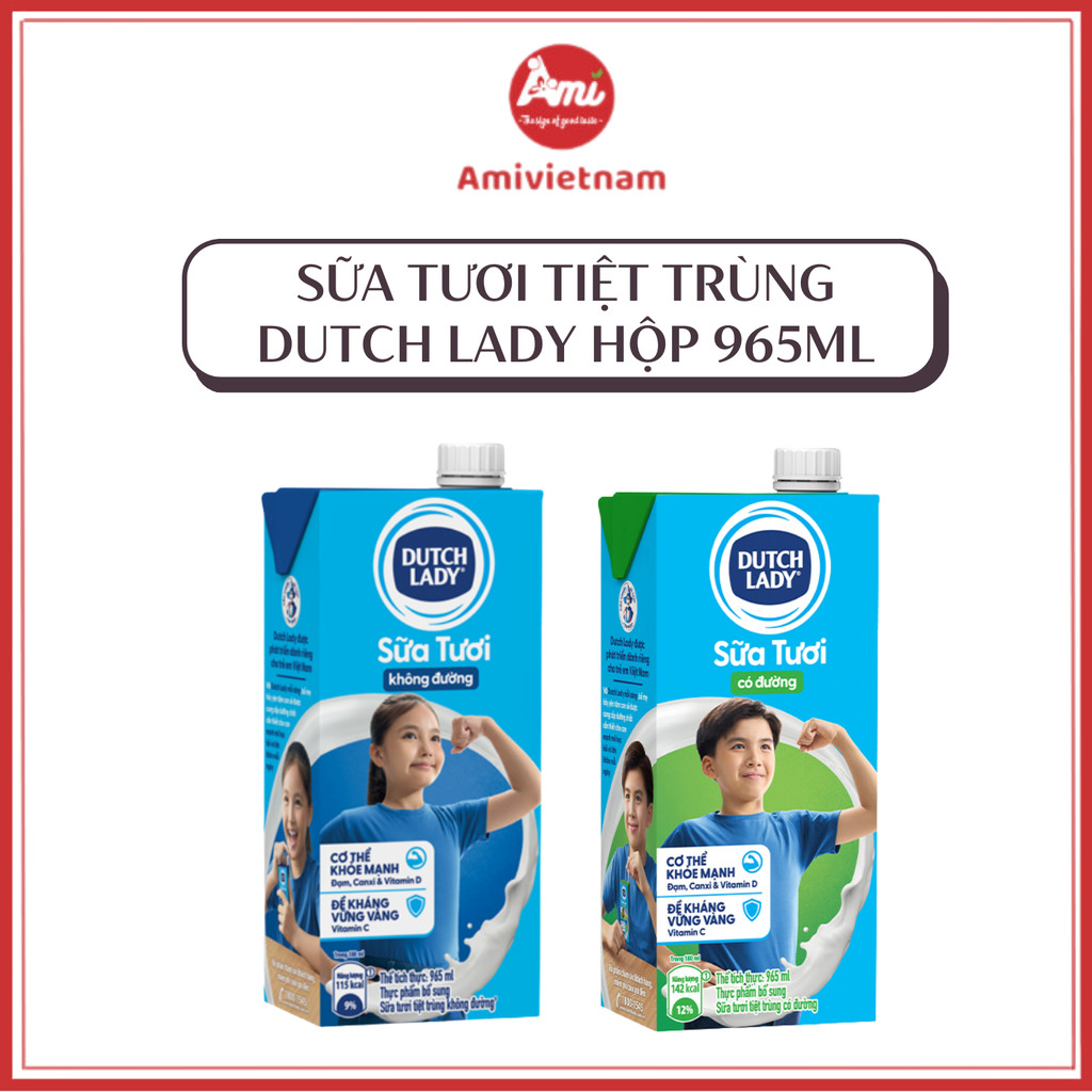 Sữa Tươi Tiệt Trùng Dutch Lady Có Đường Và Không Đường Hộp 965ml