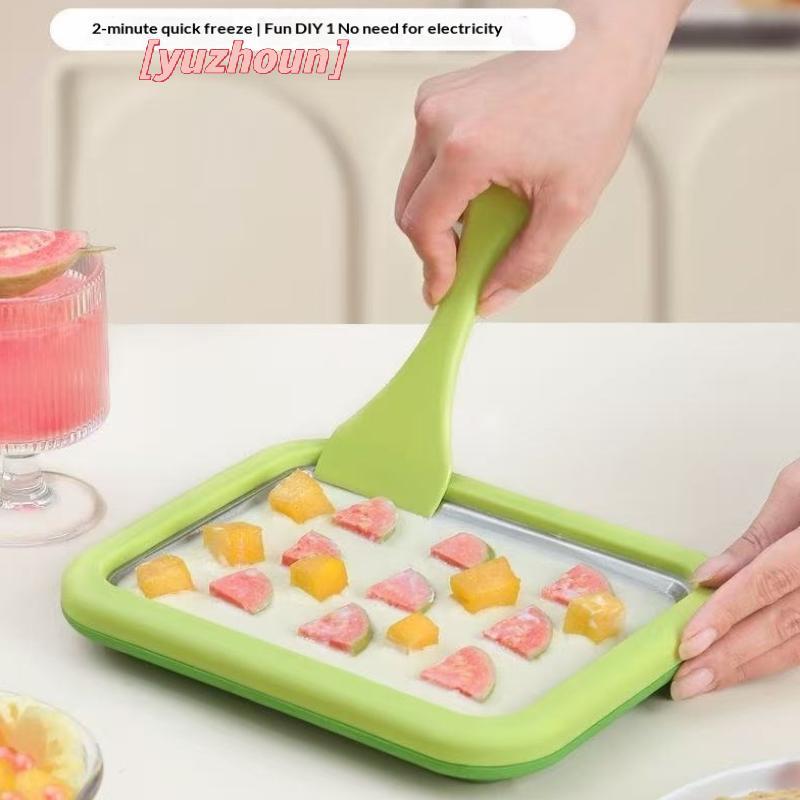 [yuzhoun] Máy làm kem cuộn gia đình Máy làm kem sữa chua tự chế cho trẻ nhỏ Bánh Pudding bằng thép không gỉ Khuấy Khay đá Chiên Máy khuấy đá