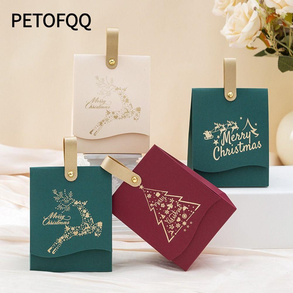 PETOFQQ 10 Chiếc Hộp Quà Giáng Sinh, Tay Cầm Da Cây Giáng Sinh Túi Xách Kẹo Giáng Sinh, Giáng Sinh V