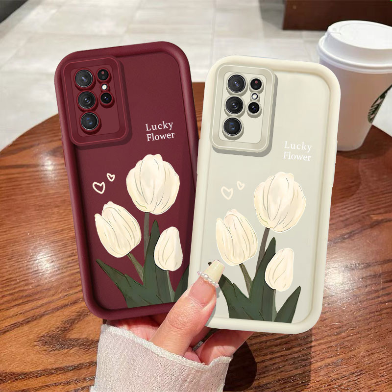 Ốp Điện Thoại Hoa Tulip Trắng Cho Samsung Galaxy S21 Ultra S22 Ultra S24 Ultra S24 Plus S30 Ultra J2