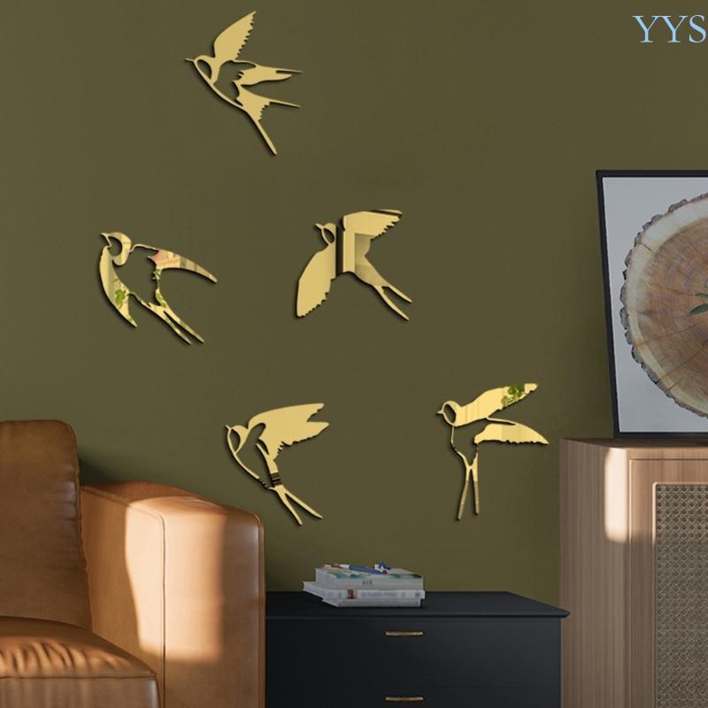 Acrylic Mirror Bird Wall Sticker Selfs Adhesive Mirror Wall Decors Removable