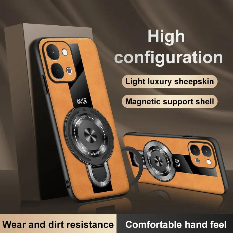 Da Cừu Sạc Không Dây Từ Tính Nhẫn Dành Cho VIVO Y500i Y500 Pro Da PU Chống Sốc Dành Cho VIVO Y500 i 