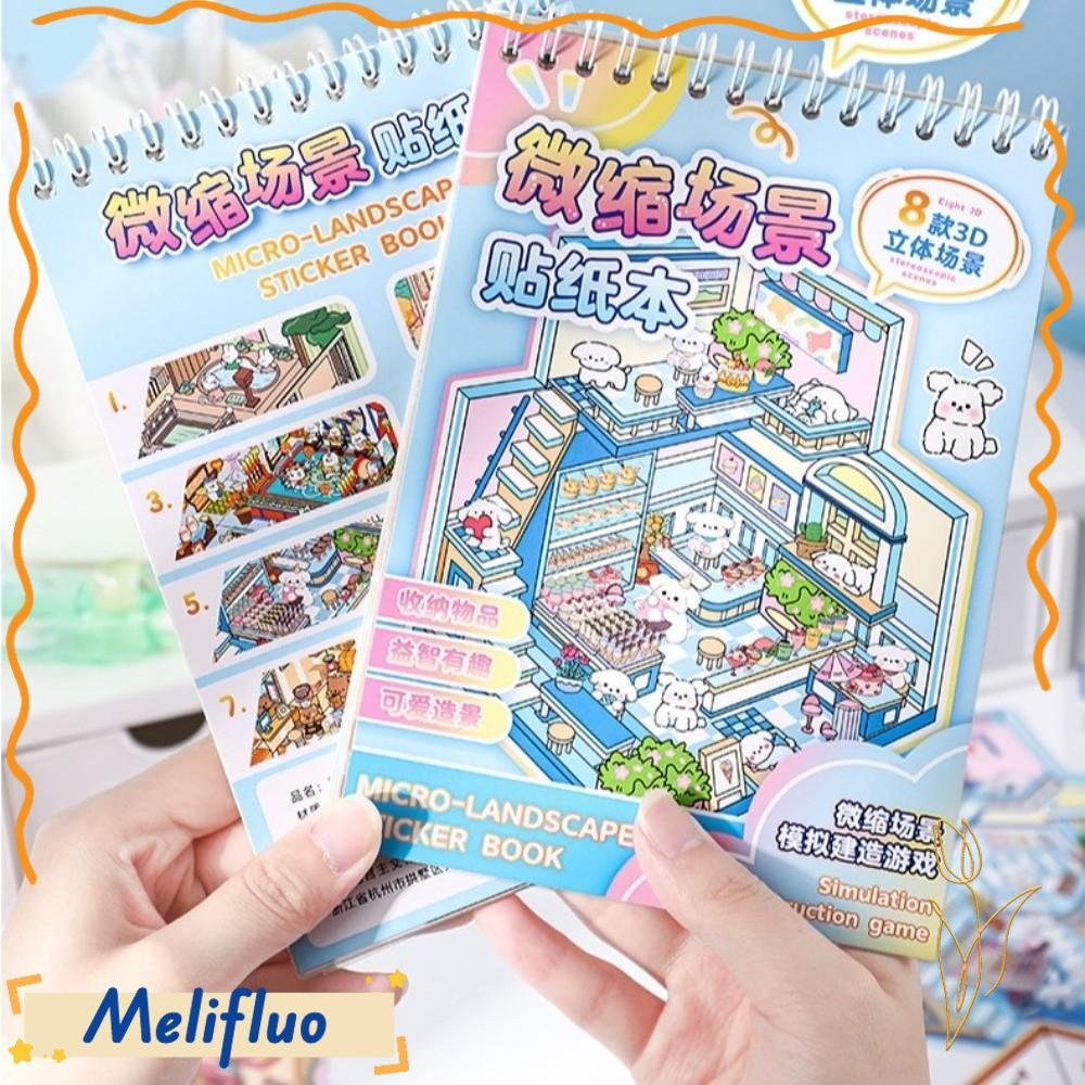 Sách dán phong cảnh MELIFLUO, Nhãn dán bỏ túi cảnh Cabin nhà thu nhỏ PET, Sách cảnh thu nhỏ hoạt hìn