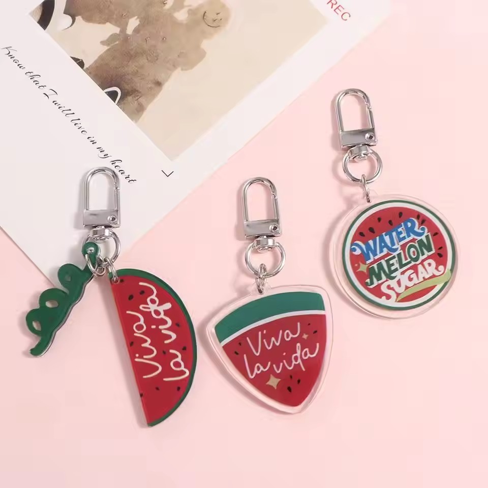 3 PCS Acrylic Shining Watermelon Key Chains Simulation Viva La Vida Acrylic Watermelon Pendant Gift