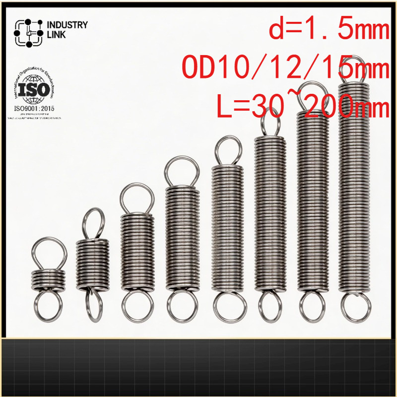 Lò xo căng thẳng inox 304 d = 1.5mm, OD10 / 12 / 15mm, L = 30 ~ 200mm lò xo căng thẳng có móc, áp dụ
