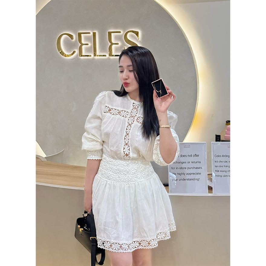 CELES Áo Mia Celes linen premium phối ren cao cấp, chân váy sang chảnh