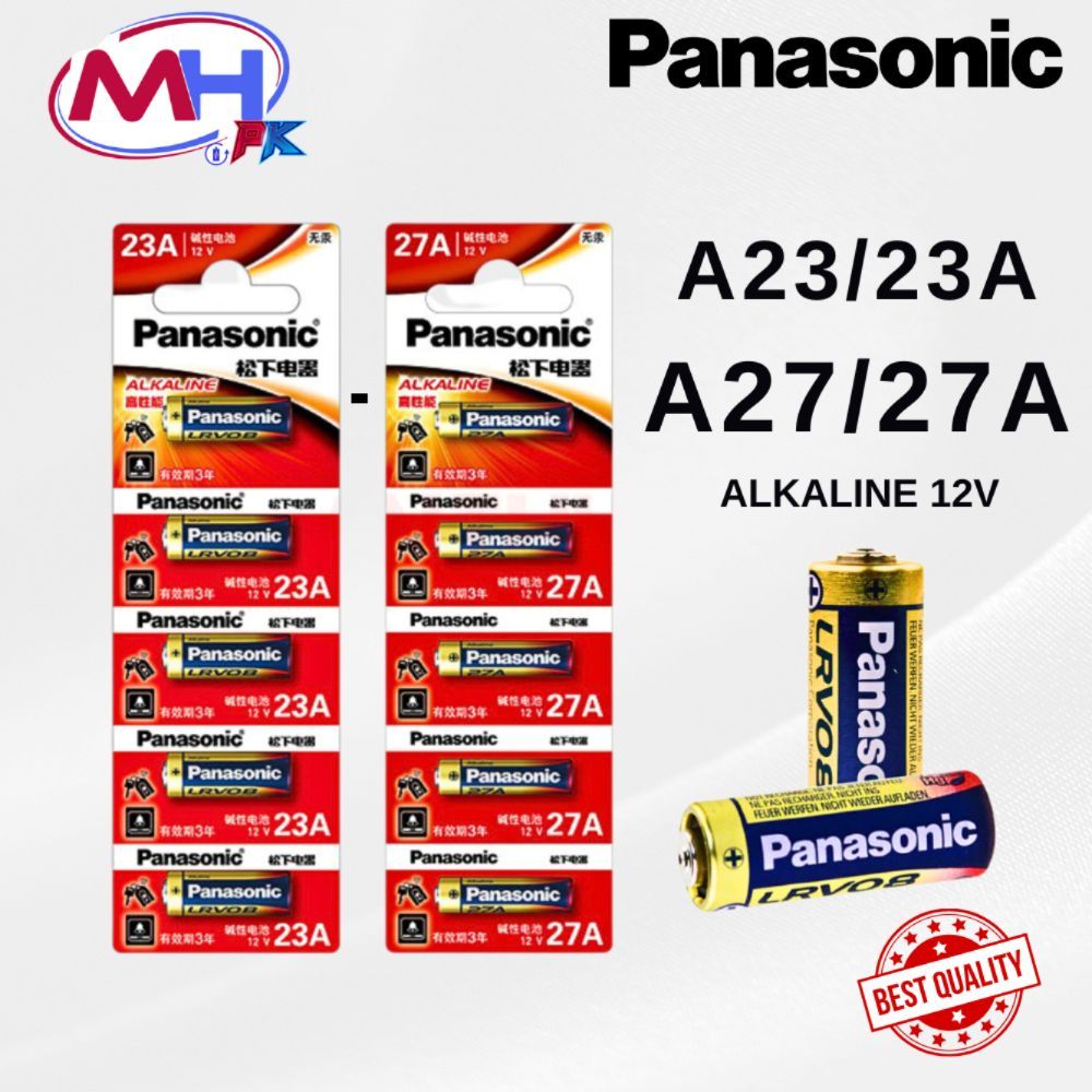 Pin alkaline 23A/27A 12V Panasonic cho điều khiển cửa cuốn, chìa khóa điện và chuông cửa.