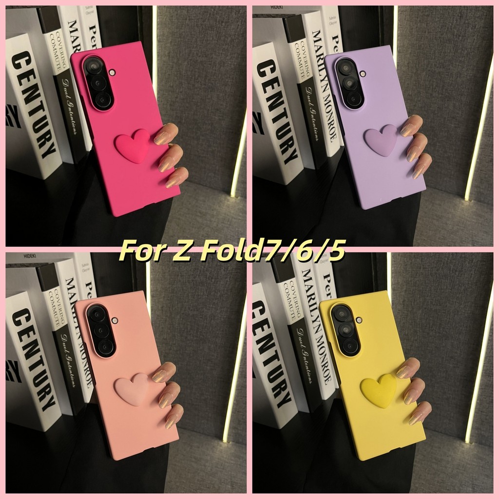 Ins Dễ Thương Đơn Giản 3D Trái Tim Tình Yêu Màu Trơn Ốp lưng Samsung Galaxy ZFold7 Z Fold 6 Z Fold6 