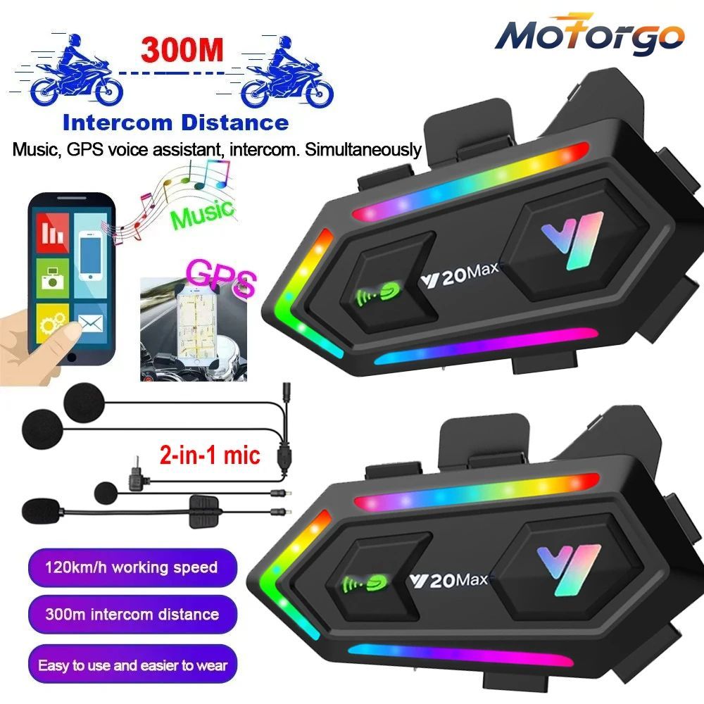 Tai nghe Bluetooth mũ bảo hiểm xe máy Y20 MAX Intercom - V5.3 có trộn, chống nước IPX6, hiệu ứng ánh