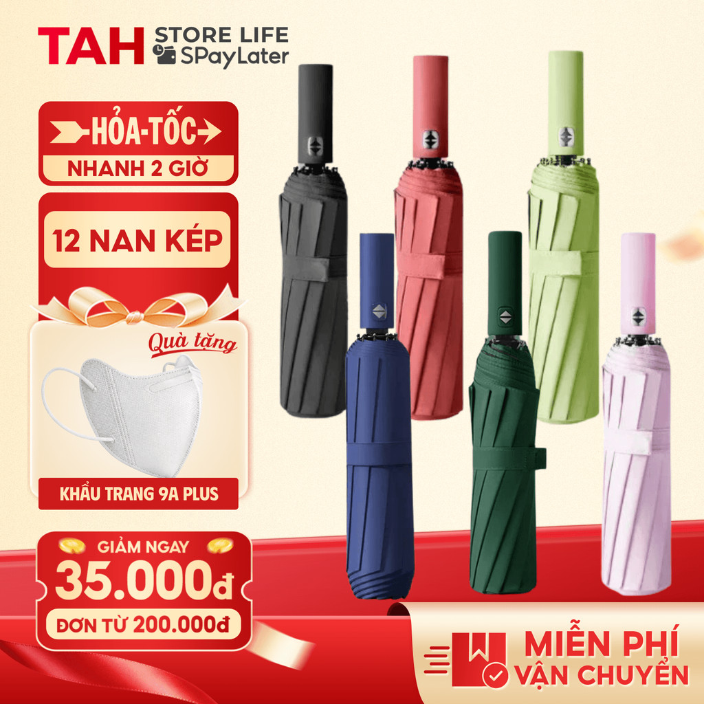 Ô Che Mưa Gấp Gọn Tự Động Mở Đóng Chống Nắng, Mưa Hiệu Quả, Khung Thép Chống Gió Siêu Bên 12 Nan - Q