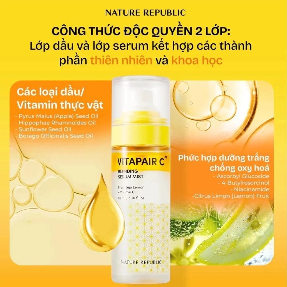 Ảnh 3 của Serum Dạng Xịt Khoáng 2in1 Dưỡng Trắng Căng Bóng Da Nature Republic Vitapair C Serum Mist 80ml