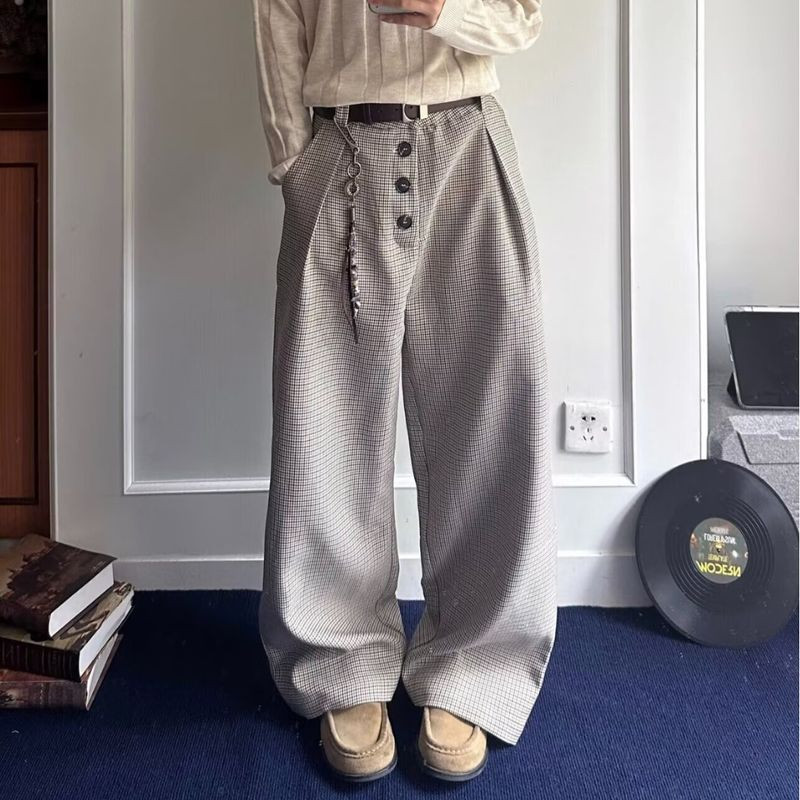 Quần Trail Echo nam nữ, phong cách retro houndstooth, ống thẳng