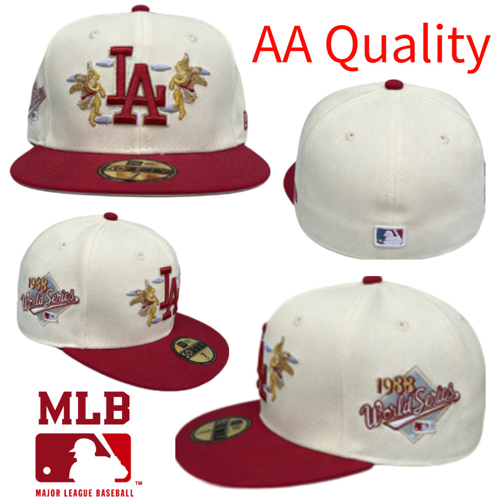 MLB Los Angeles Dodgers - Mũ bóng chày màu đỏ trắng, thiết kế vành phẳng thêu họa tiết
