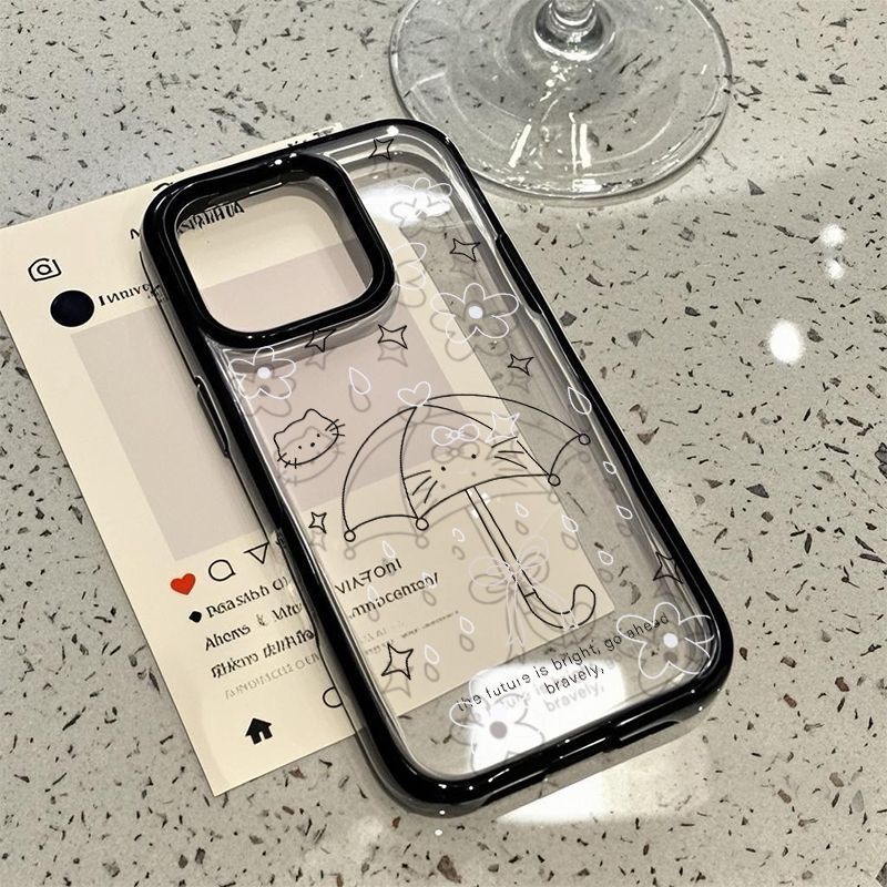 Ốp điện thoại trong suốt trong suốt Ô dù mèo Thích hợp cho iPhone 11 15ProMax Chống vàng đến 14Plus 