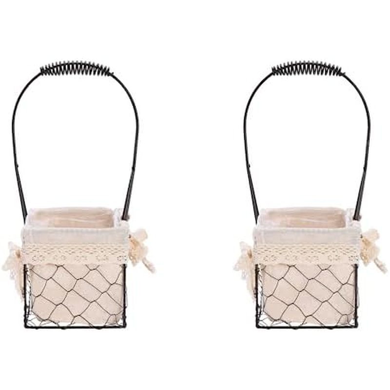 Fofetbfo 2 Dây Kim Loại Mộc Mạc Fhouse Giỏ Cubic Đen, Hoàn Hảo Cho Tiệc Cưới Cô Gái Hoa