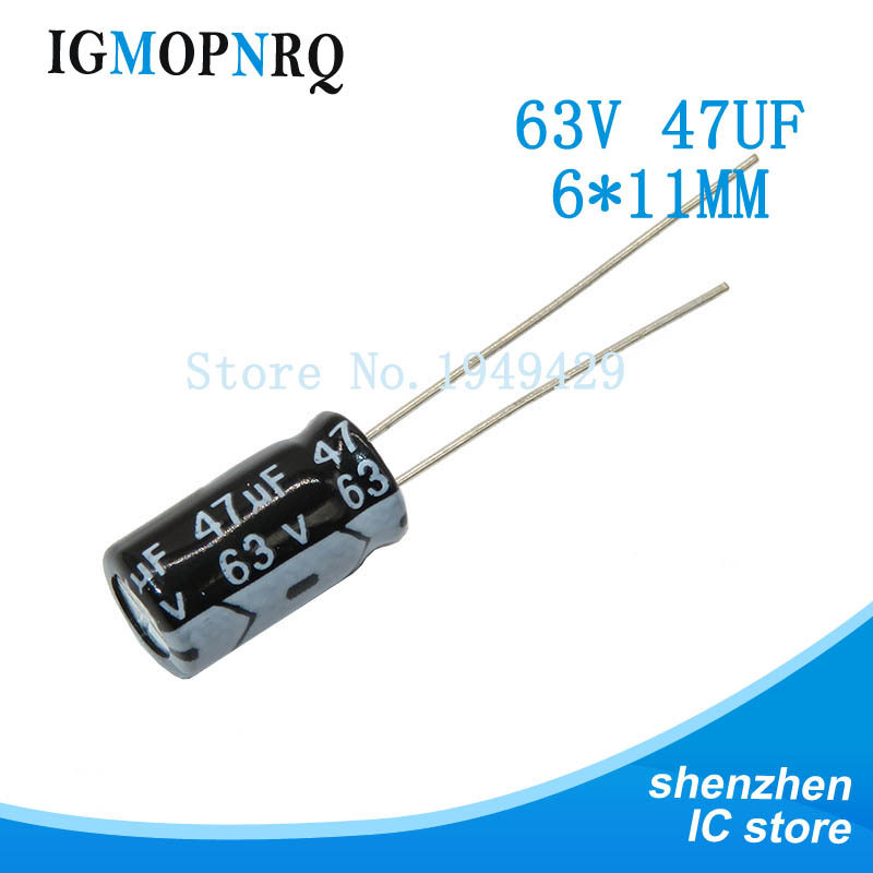 20 CÁI / lốc 63v 47uf 6x11mm Nhôm tụ điện phân 47uF 63V 6 * 11 Tụ điện phân 63v 47uf