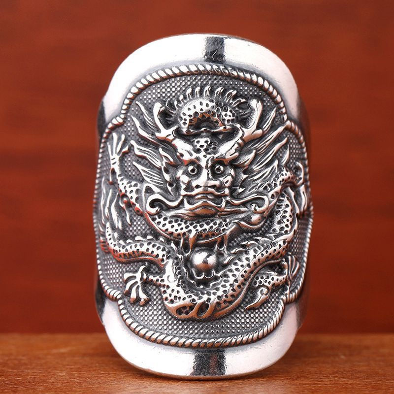 New Product#Dragon Zodiac Sterling Silver Ring S990Solid silver wide band ring, personalized men's r