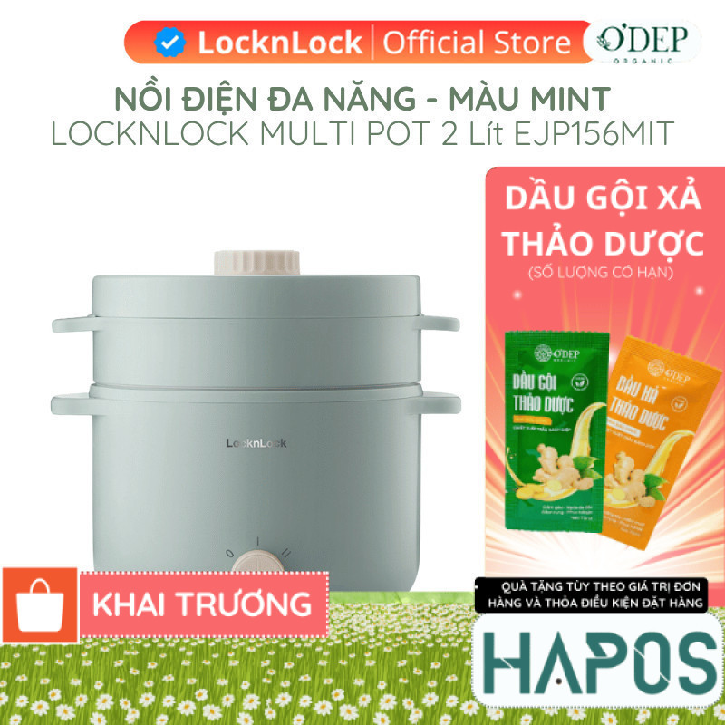 Nồi điện LocknLock đa năng mini 0.8L 600W Chính hãng, kèm khay luộc trứng, nấu mì, nấu lẩu EJP116BLK
