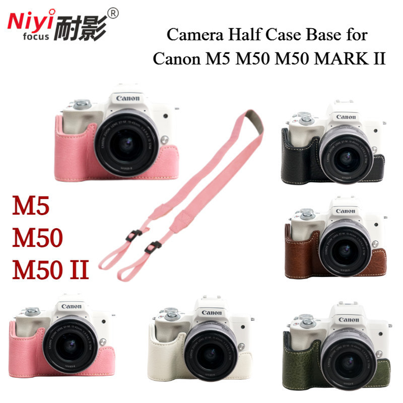Canon M50 Da PU Camera Nửa Đứng Cho Canon M50 M50 II MARK II Da Họa Tiết Cảm Giác Phụ Kiện