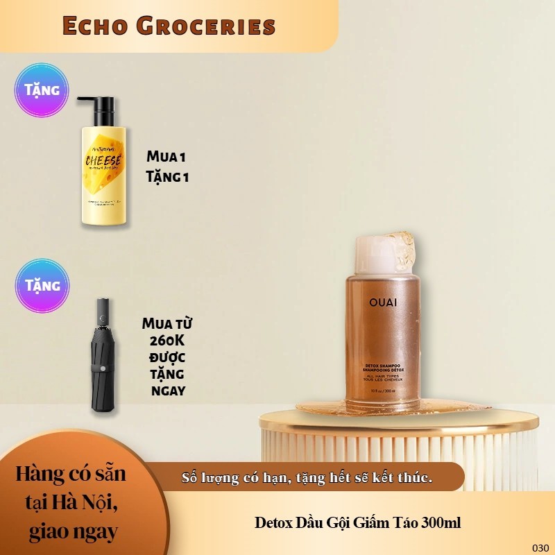Dầu gội Detox tóc OUAI - Kiểm soát dầu thừa, làm sạch sâu & dưỡng mượt tóc xơ rối cho mái tóc bồng b