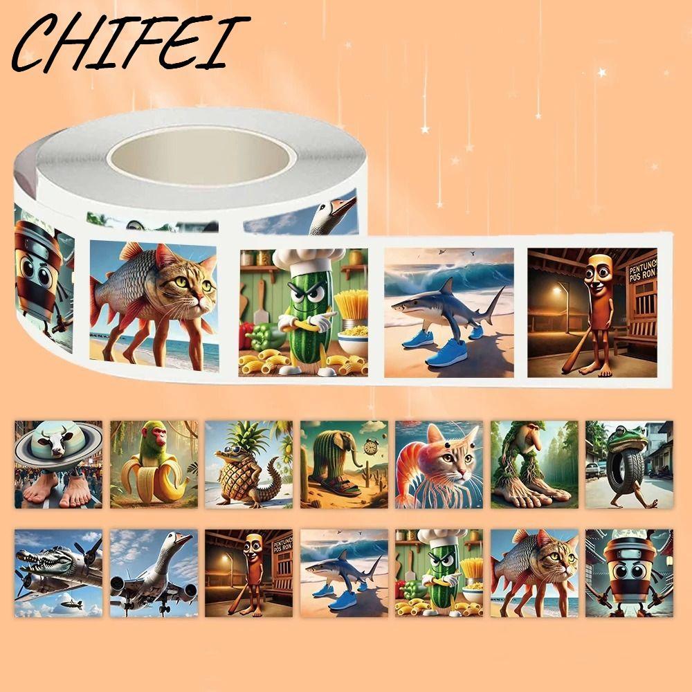 CHIFEI 500 Cái / Cuộn Talalero Tralala Dán, Brainrot Động Vật Phong Cách Ý Hoạt Hình Dán, Thiết Kế H