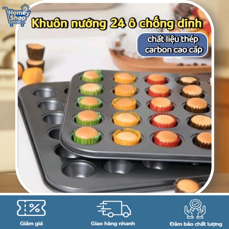 HomeyShop-Khuôn nướng 24 ô tròn mini chống dính, chất liệu thép carbon cao cấp, Chảo Bánh Mini