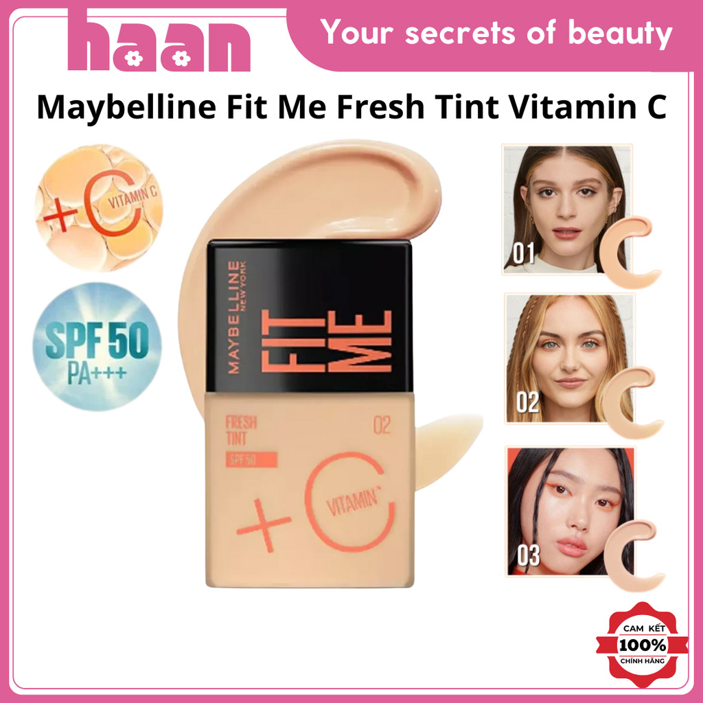 Kem Nền Maybelline Fit Me Fresh Tint Vitamin C Foundation SPF50 PA+++ 30ml Căng Mướt