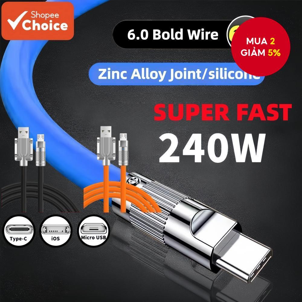 Cáp sạc siêu nhanh Quick Black 240W 6A cho Type-C Micro USB V8