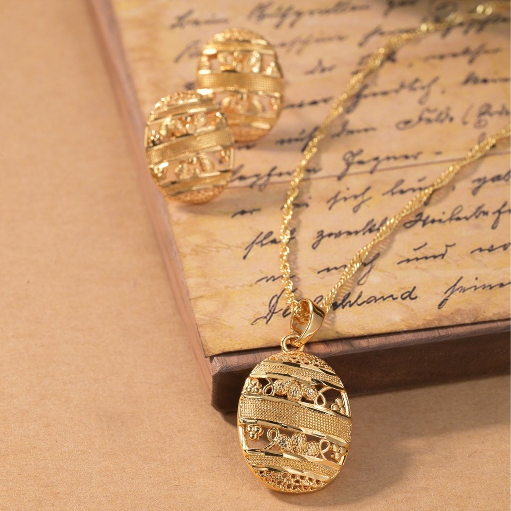 Spot Goods#Indian African Light Luxury Geometric Oval Necklace and Earrings Set Middle Eastern Banqu