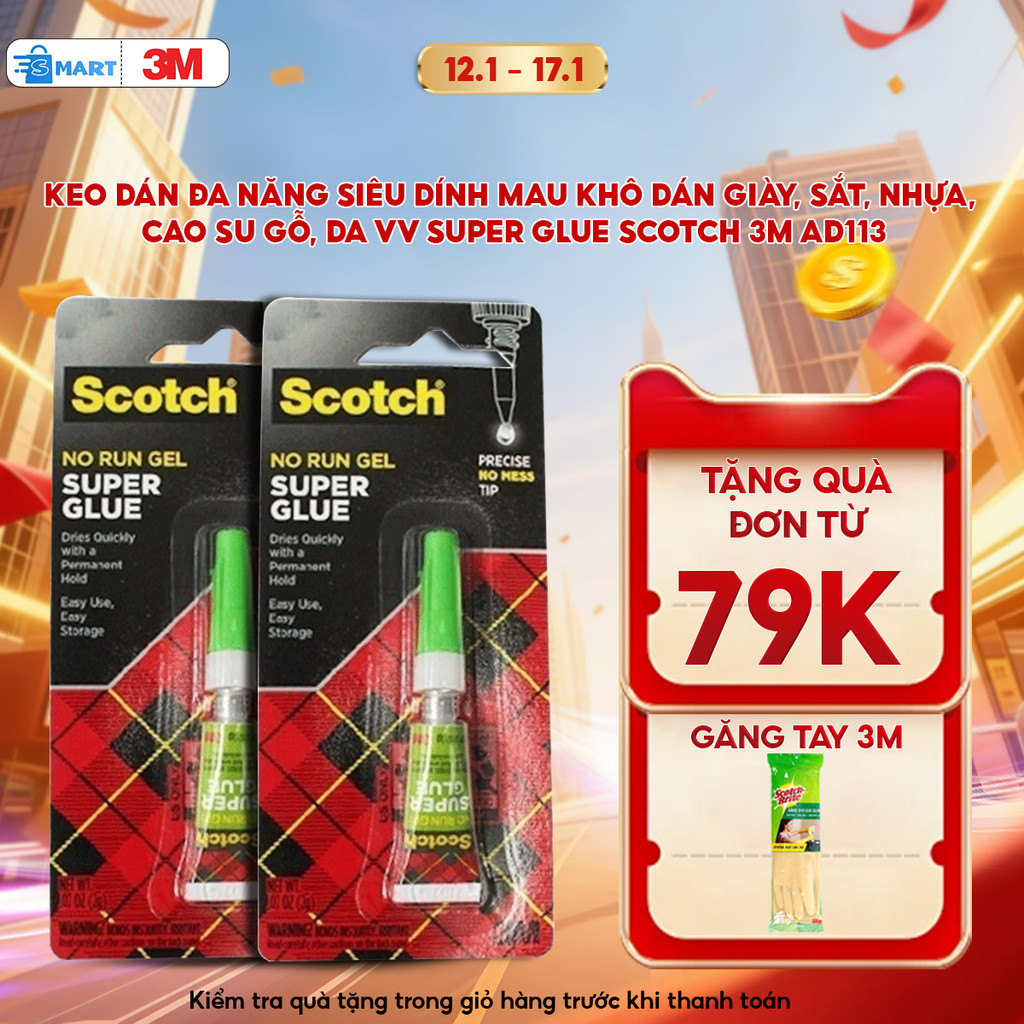 Keo dán đa năng siêu dính mau khô dán giày, sắt, nhựa, cao su gỗ, da vv super glue Scotch 3M AD113 [