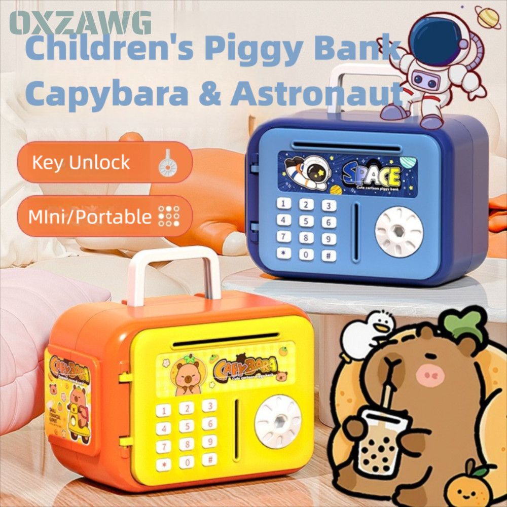 OXZAWG Children 's Piggy Bank, ATM Mini có chìa khóa Hộp tiền tiết kiệm tiền, Kuromi Melody Capybara