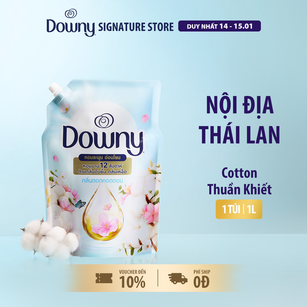 Nước Xả Vải DOWNY Tinh Dầu Thiên Nhiên Hương Nước Hoa Cao Cấp - Yêu Thương Thuần Khiết Túi 1L