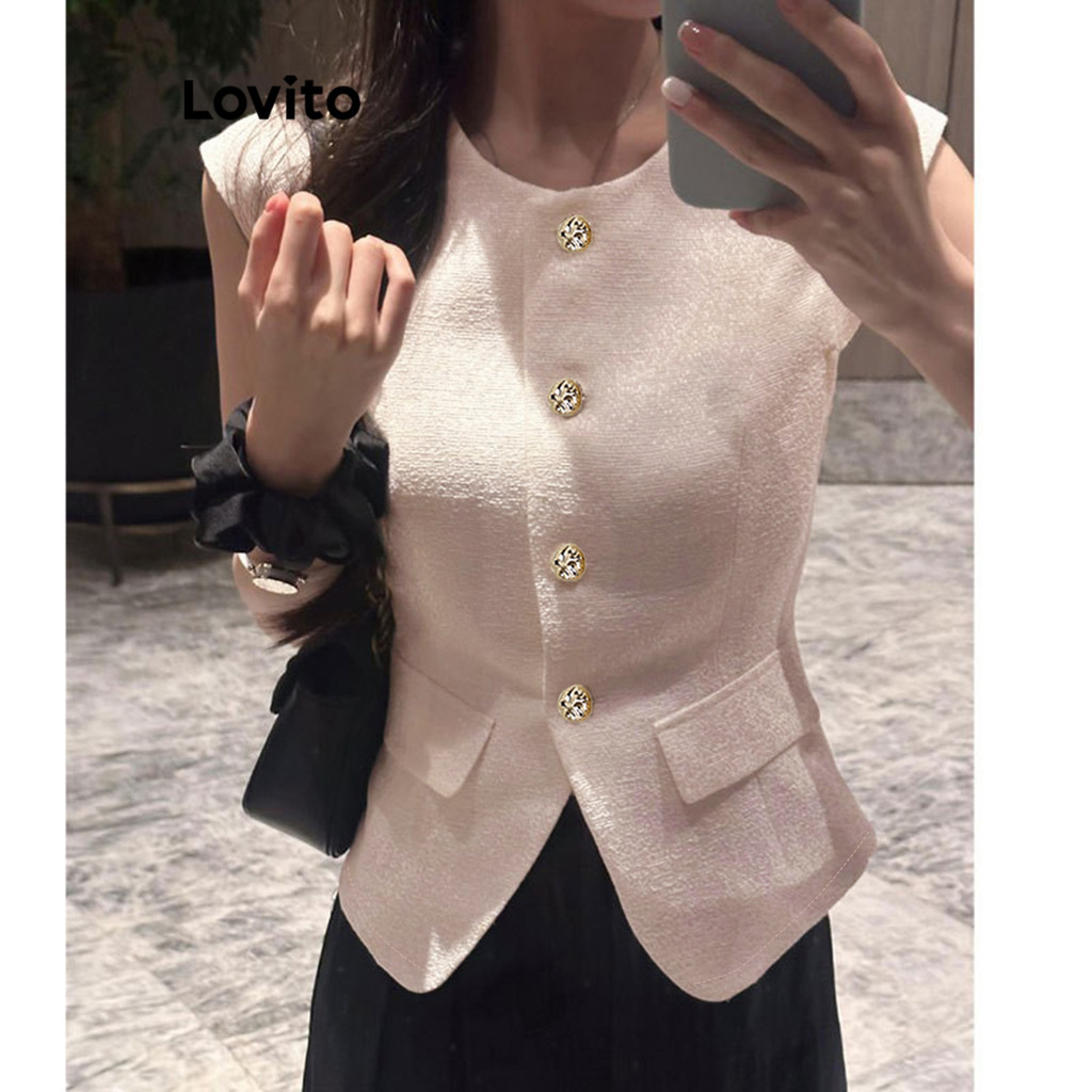 Lovito Áo Ba Lỗ Cài Nút Trơn Đơn Giản Mùa Hè/xuân Cho Nữ Lne38198 (nhiều Màu) | BigBuy360 - bigbuy360.vn